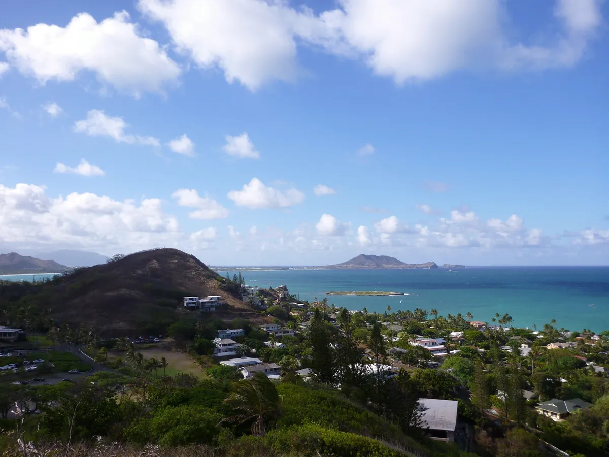 Beautiful view of Kailua Bay showing the crystal clear turquoise waters and historic pier