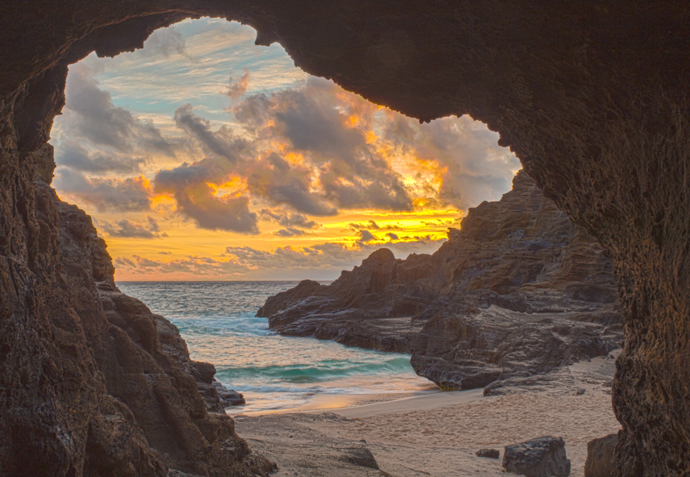 Scenic coastal cave view in Lānaʻi