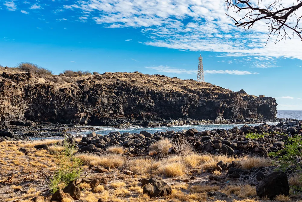 Beautiful Lānaʻi coastline with kiawe trees and golden sand