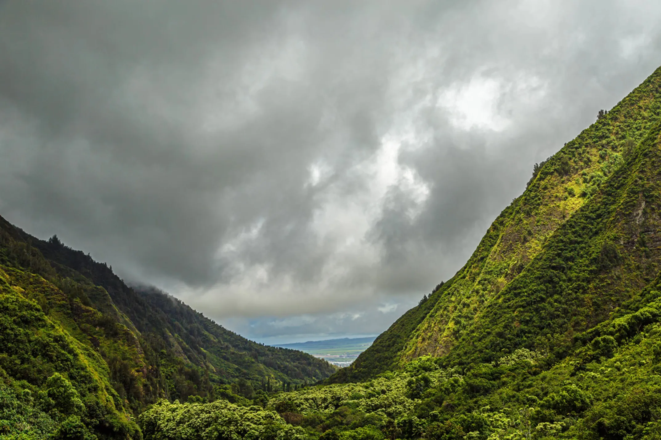 Kahului coast with beach park and West Maui Mountains