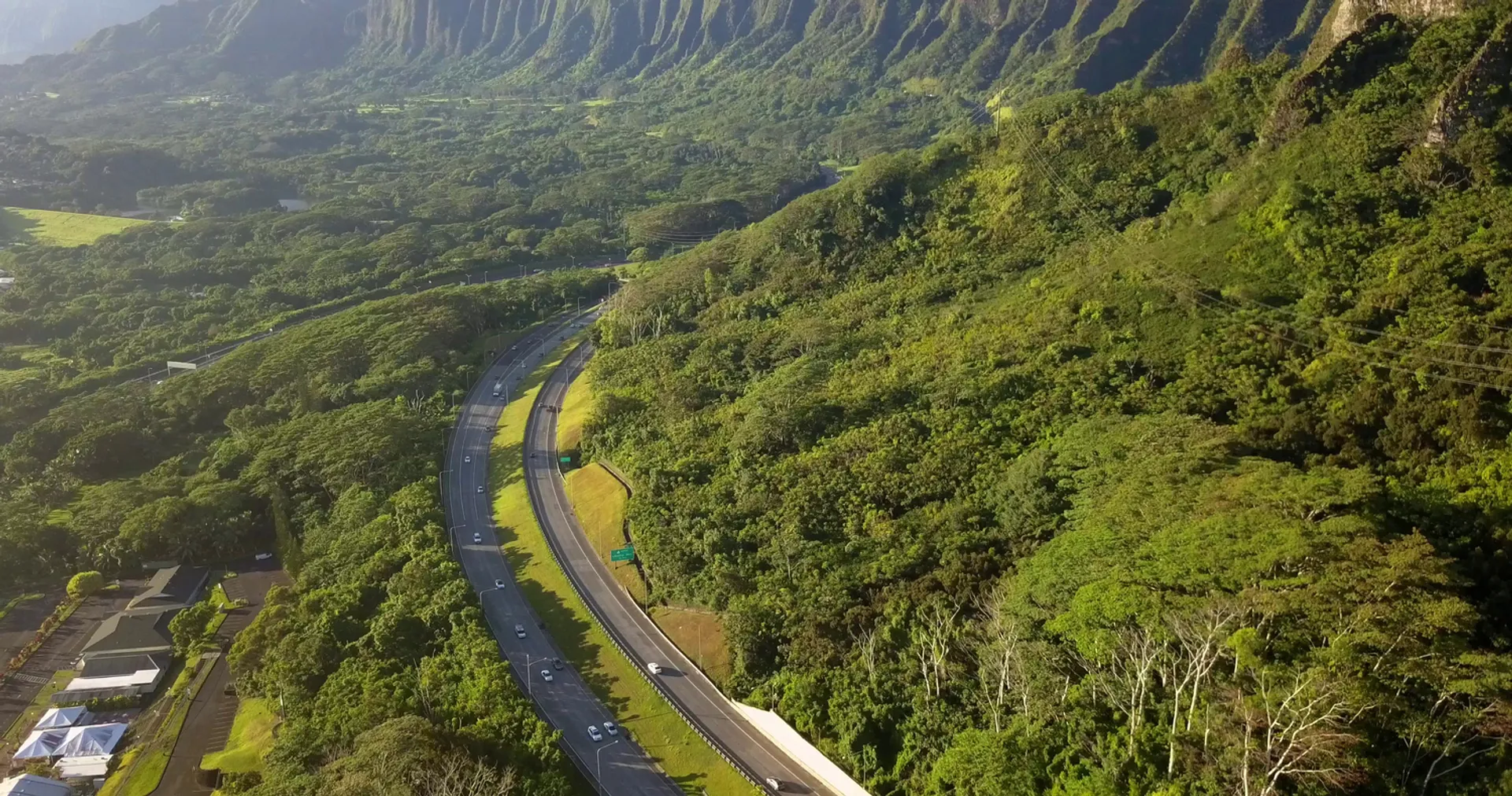 Aerial view of the mountains by the famous Haiku Stairs