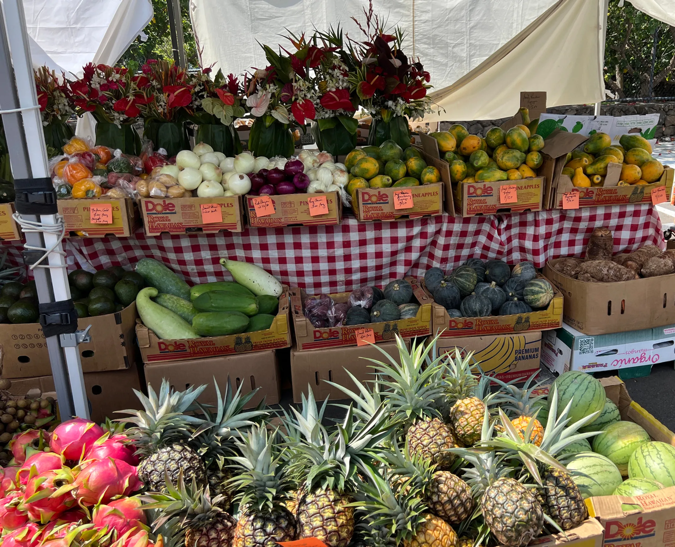 Oahu farmers market with Diamond Head in background