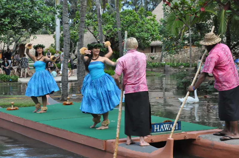 Hula students learning together in traditional halau setting