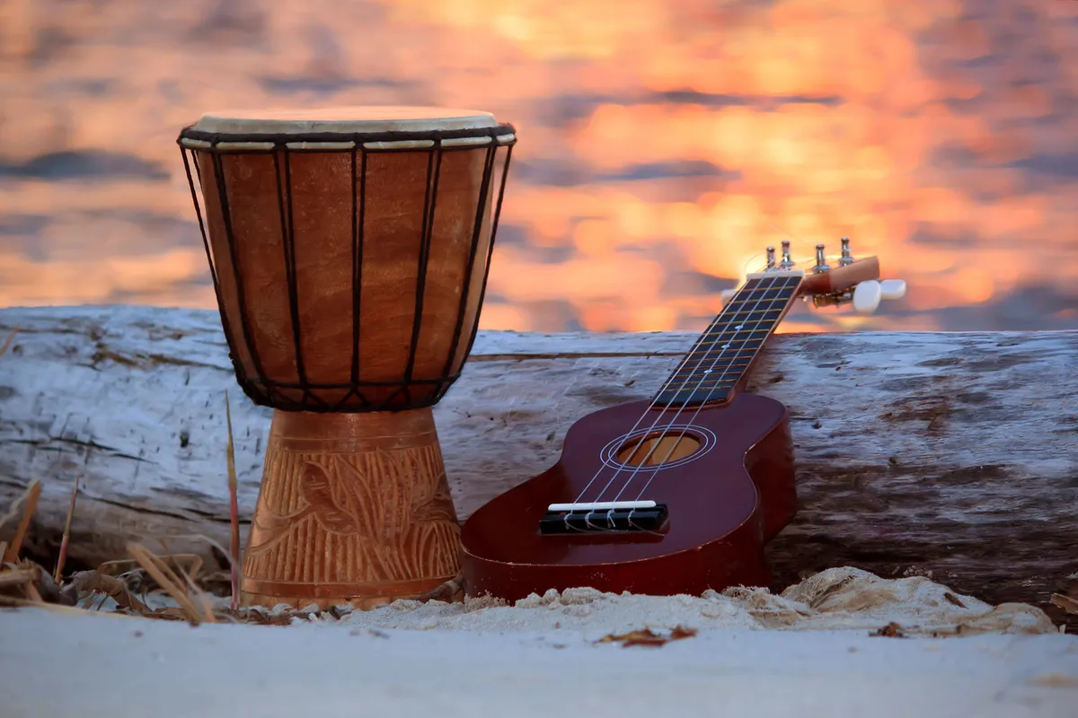 Historical Hawaiian music performance blending traditional and Western instruments