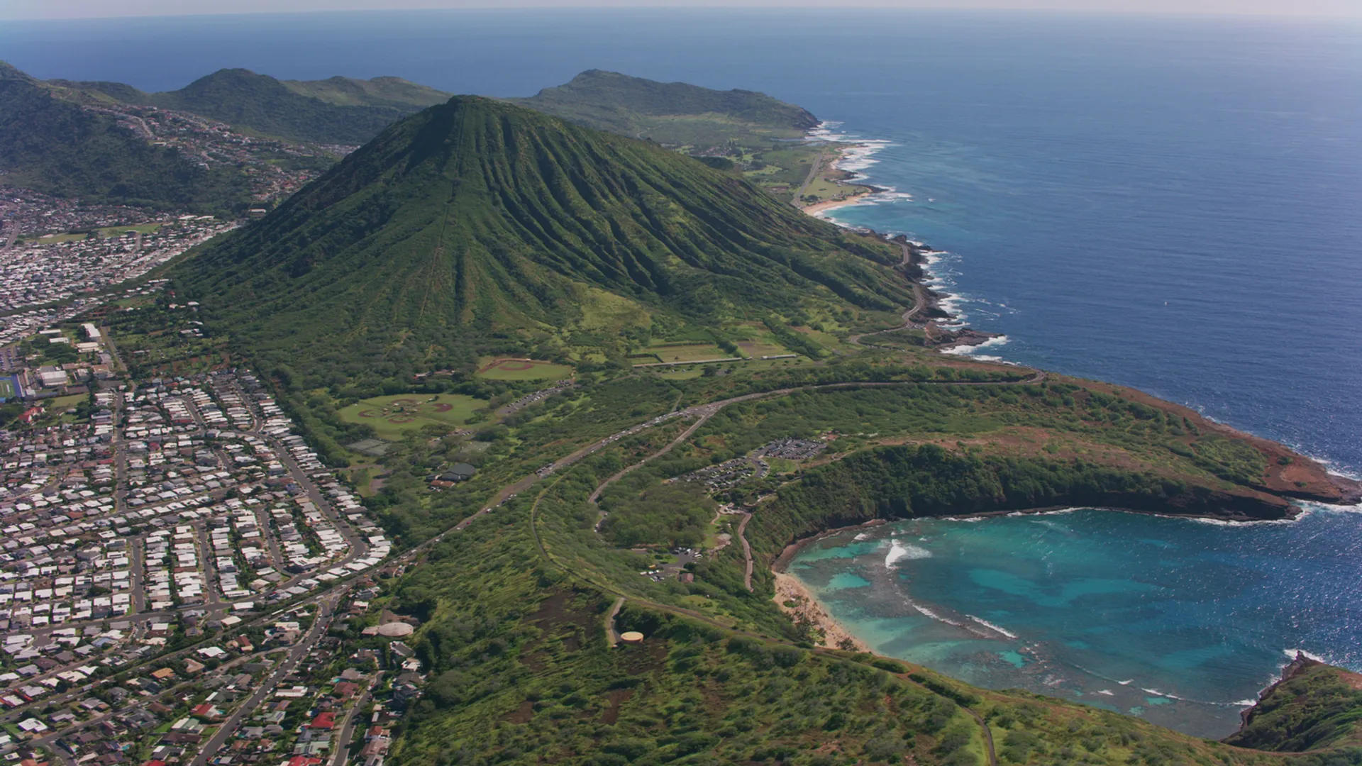 Aerial view of Koko Head and the southeastern coast of Oahu