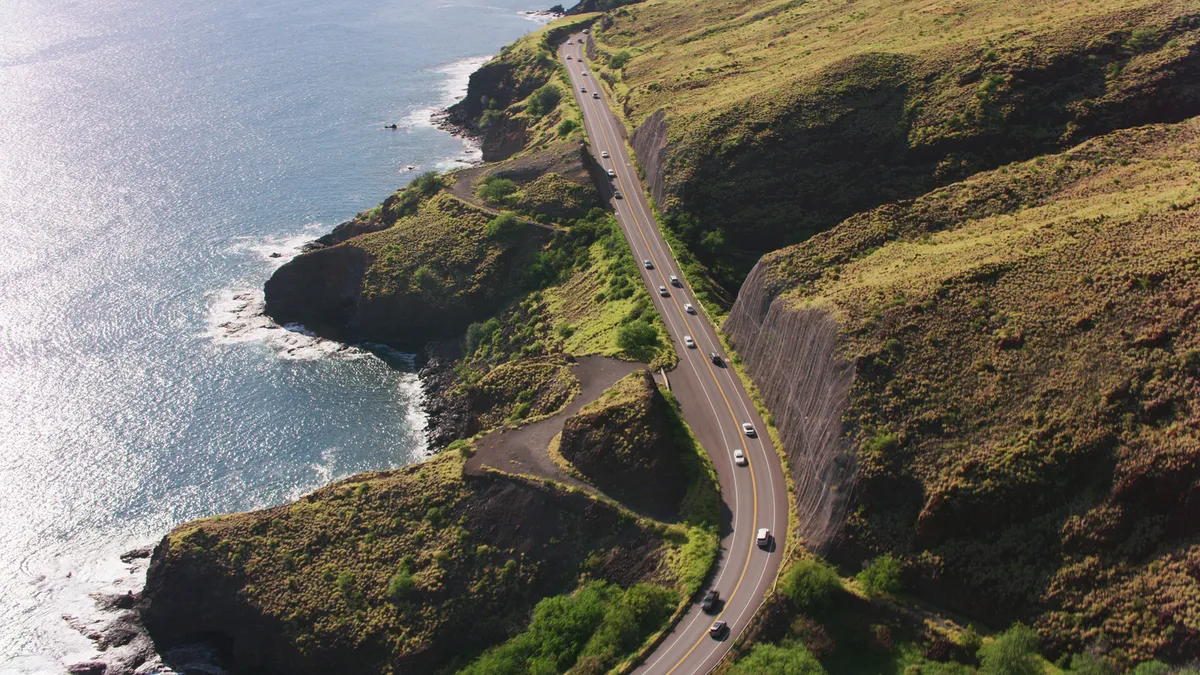 Windy stretch of Honoapiilani Highway along Maui's dramatic coastline