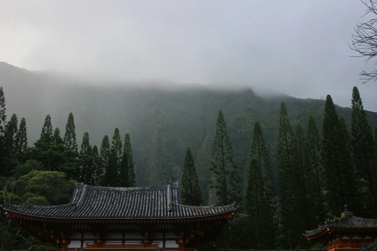 Serene view of Byodo-In Temple nestled in the Ko'olau Mountains